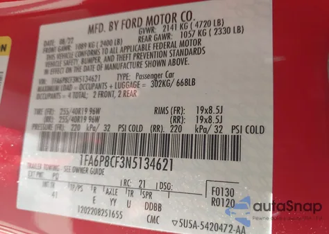 2022 Ford Mustang Gt Premium Fastback z USA, uszkodzony, nr VIN 1FA6P8CF3N5134621